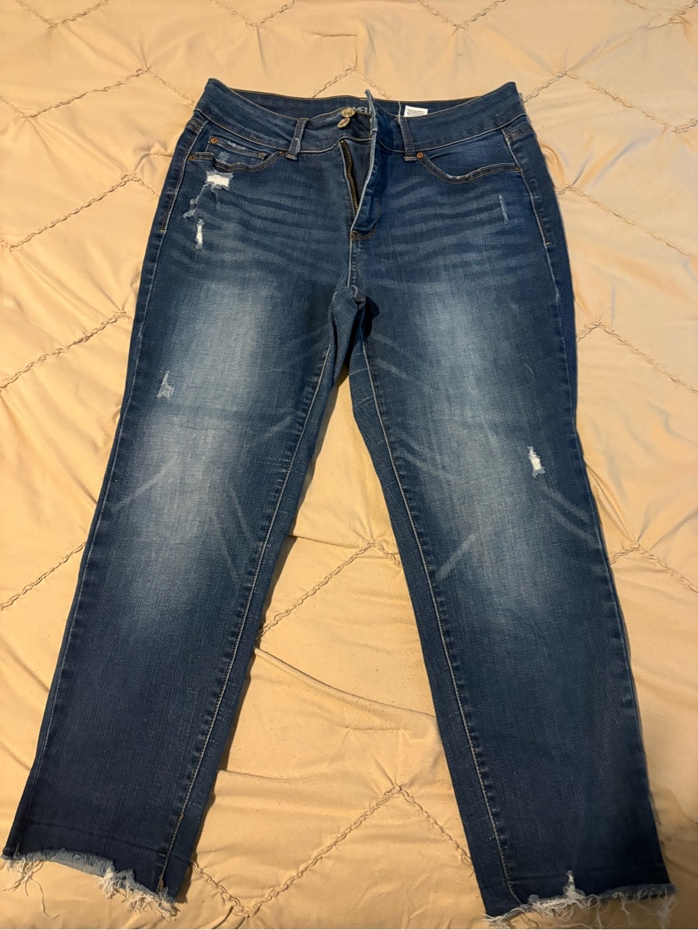 Time and Tru Dark Blue Cropped Distressed Jeans